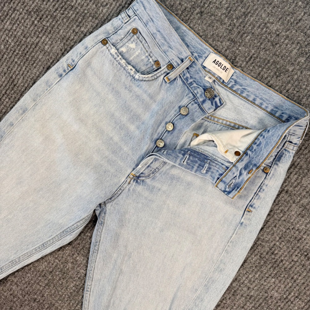 Agolde Los Angeles High Rise Distressed Straight Leg Jeans Light Wash Size 26